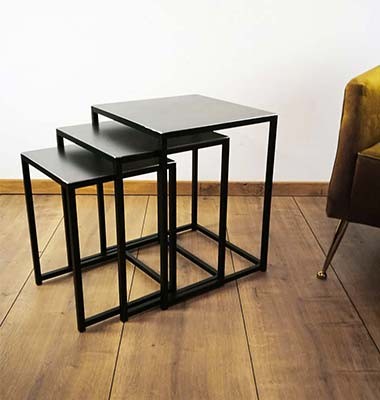 3er Set Beistelltisch aus Metall schwarz lackiert Couchtisch Coffeetable Industriedesign Loft